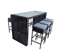 ESTEXO Polyrattan Gartenbar Set Rattan Barset Sitzgruppe Bar Tisch Hocker Barhocker Gartenmöbelset Gartenmöbel Bar Set Gartenset (Schwarz)
