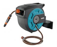 GARDENA Wand-Schlauchbox 15 roll-up automatic: Schwenkbare Schlauchtrommel, inkl. Wandhalterung mit Systemteilen und Spritze, inkl. 15 m GARDENA Qualitätsschlauch, mit kurzen Arretierstops (8022-20)