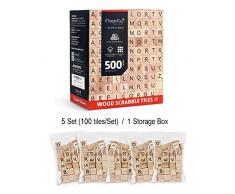 Magicfly Scrabble Fliesen, 500 Stück Scrabble Buchstaben zum Spielen Buchstaben Scrabblesteine aus Holz Scrabble Fliesen mit Zahlenwerten zum Basteln