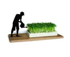 side by side Kresseschale Smart and green, mit dem Motiv Gärtner, Bodenplatte aus Spitzahorn, Pflanzschale aus Porzellan, L 27 x B 12 x H 14 cm