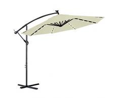 LZQ ALU Sonnenschirm Balkon Gartenschirm 350CM Terrassenschirm Marktschirm Ampelschirm Strandschirm Kurbelschirm mit UV Schutz 40+ für Garten, Terrasse, Balkon(Ø3.5M mit LED,Beige)