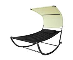 SoBuy OGS44-SCH Sonnenliege mit Sonnendach und Kopfkissen Schaukelliege Gartenbett Gartenliege mit Rollen Relaxliege Schwarz/Beige Belastbarkeit 200 kg BHT ca: 114x173x227cm