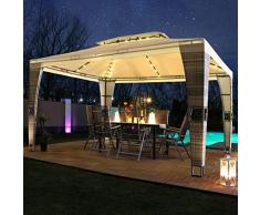 Swing&Harmonie LED - Rattan Pavillon 3x4m Royal mit Solar Beleuchtung Garten Pavilion Polyrattan Designer Pavilon (mit Seitenwänden, grau/anthrazit)