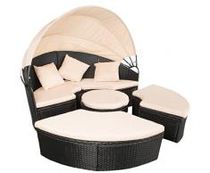 Ultranatura Polyrattan Sonneninsel Palma Serie, Lounge Insel Outdoor, Strandkorb-Lounge in Grau, Lounge-Insel mit faltbarem Sonnendach inkl. Auflagen