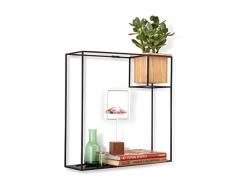 Umbra 470754-427 Cubist Regal, Bücherregal, Bücherhalter, Bücherstütze, Buch stütze, Buchhalter mit Übertopf, metall / Holz, Buche / schwarz