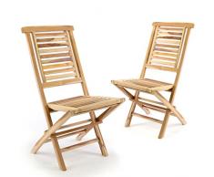 Divero 2er Set Natur Klappstuhl Hantown Teak Holz Gartenstuhl massiv klappbar, grau