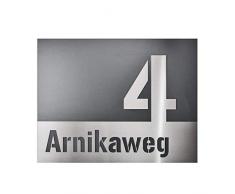Hausnummer-Plakette Edelstahl-Schild - modern design - Straßenname Anthrazit RAL 7016 rostfrei - Unterputz (L 175x250 mm)