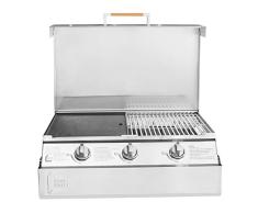 SPACE GRILL Spacegrill – 3- Brenner Gasgrill aus Edelstahl für Propangas o. Erdgas als Klappgrill Indoor u. Outdoor Kitchen BBQ Grill