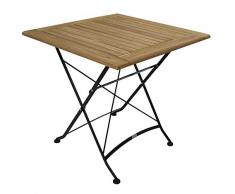 DEGAMO Klapptisch Jakarta 75x75cm, Flachstahl schwarz + Teak Holz, FSC®-Zertifiziert