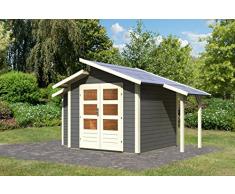 Unbekannt Karibu Gartenhaus Grönelo mit Schleppdach und Anbauschrank terragrau 28 mm