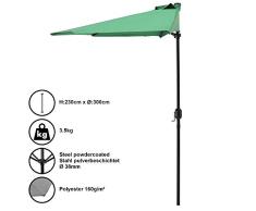 [casa.pro]® Halbschirm Halb-Sonnenschirm Balkonschirm Marktschirm Kurbelschirm Schirm Halbrund Grün / Ø300cm H230cm / 3,5kg / Stahl/Polyester 160g/m²