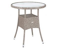 Casaria Poly Rattan Balkontisch Ø 60 x 74 cm Milchglas Rund Gartentisch Beistelltisch Tisch Gartenmöbel Grau Beige