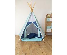 KraftKids Spielzelt Tipi Unigrau und weiße Punkte auf Dunkelblau und weiße Punkte auf Mint