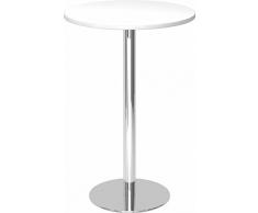 Bümö® Stehtisch mit Chromsäule | Bartisch | hochwertiger Bistrotisch | Säulentisch in 2 Formen und 7 Dekoren (Platte: rund-Ø 80cm, Weiß)