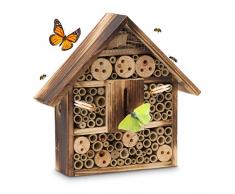 Relaxdays Insektenhotel gebrannt HBT 28,5 x 30 x 9 cm Bienenhotel aus Naturmaterialien als Unterschlupf für Käfer, Bienen und andere Insekten Insektenhaus aus Holz mit Spitzdach, natur