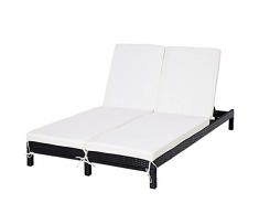 Outsunny Gartenliege, Doppelliege, Relaxliege für 2 Personen, Lounge, 5-stufige Rückenlehne, Metall, PE Rattan, Creme, 195 x 120 x 28 cm