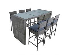 ESTEXO Polyrattan Gartenbar Set Rattan Barset Bar Tisch Hocker Barhocker Sitzgruppe Bartisch Gartentisch Gartenstühle Hocker (Grau-Mix)