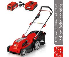 Grizzly Akku Rasenmäher AM 40V Redline - 2.5 Ah Lithium Ionen Akku, Schnellladegerät, 38 cm Schnittbreite, Innovativer Motor