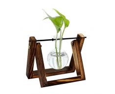 Venus valink Hydrokultur-Pflanzenvase mit Vintage-Holzständer und Metall-Drehstab, Tisch-Dekoration, Blumenvase Halter, Hydrokultur-Pflanztöpfe, Glas-Blumenvasen für Heimdekoration