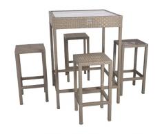 Rattan Bar Set Jazz Alu-Gestell graues Geflecht Tisch mit Holzplatte 4 Stühle
