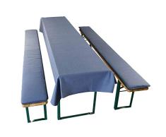 Outdoor Bierzeltgarnitur 3er Set | 2x Bankauflagen 220x25x4 cm und 1x blickdichte Tischdecke 250x120 cm in drei Farben erhältlich | Für jede handelsübliche Festzeltgarnitur | Wasserabweisend (Blau)