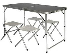 AMANKA Alu Campingtisch 120x60cm - Klapptisch Set mit 4 Stühlen - 3-Fach höhenverstellbarer Falttisch Anthrazit