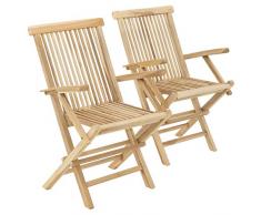 Divero GL05037_SL Stuhl 2er-Set Gartenstuhl Terrassenstuhl Klappstuhl aus Teak-Holz Hochlehner mit Armlehnen klappbar massiv unbehandelt Natur