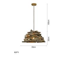 YSH Kronleuchter/Deckenleuchten/Lampe, Retro Log Luster, Hölzerner Kronleuchter Schutz Der Kreativen Umgebung Grillbar Kaffeebar Dekoration Lampen Und Laternen Single Leader E27 Hängelinie 1M Kan