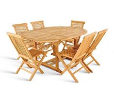 SAM 7tlg. Gartengruppe Aruba, Teak-Holz Gartenmöbel, 1 x Auszieh-Tisch ca. 180-240 x 100 cm + 6 x Hochlehner Aruba