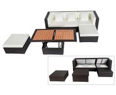 OUTFLEXX Loungemöbel-Set, braun aus Polyrattan-Geflecht, Loungeecke für 5 Personen, wasserfeste Kissenbox, inkl. Loungetisch