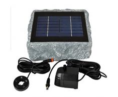 AMUR SOLAR TEICHPUMPE GARTENBRUNNEN und LED LICHT - WASSERSPIEL ZIERBRUNNEN VOGELBAD SOLARBRUNNEN für Garten TEICH- sehr DEKORATIVES STEINDESIGN, RÜGEN 200-1 SOLAR-TEICH-Set