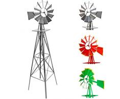 Maxstore Gigantisches Windrad im US-Style aus Stahl, Höhe 245cm, Rotor 55cm, kugelgelagert, Farben Silber, rot, grün