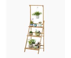 RKRGQ 3 Ebenen Klappbar Blumenleiter Dekor Pflanzenregal Top Federung (Color : Wood Color, Size : 50cm Long)
