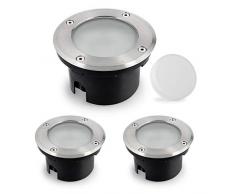 3 Stück flache Bodeneinbauleuchten Außen 230V - runder Bodenstrahler VISKOS mit GX53 LED 5,5W warmweiß - milchiger Glaseinsatz