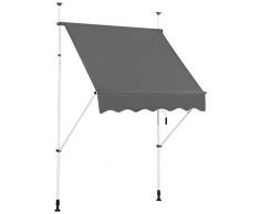 COSTWAY Klemmmarkise Sonnenschutz, Balkonmarkise höhenverstellbar 200-300cm, Sonnenmarkise mit Handkurbel ohne Bohren (150cm breit, grau)