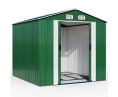 Deuba XXXL Metall Gerätehaus 8m² mit Fundament 312x257x177,5cm Schiebetür Grün Geräteschuppen Gartenhaus 14,7m³