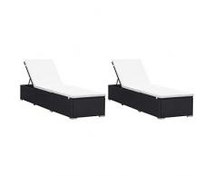 vidaXL 2X Sonnenliege mit Auflage Gartenliege Liegestuhl Relaxliege Rattanliege Liege Gartenmöbel Rattanmöbel Garten Terrasse Poly Rattan Schwarz