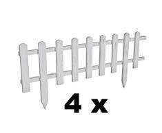 Floranica® 4 x Vorgarten Zaun aus Holz, wetterfest imprägniert - Steckzaun, Minizaun, Friesenzaun, Zierzaun als Gartenzaun, Lattenzaun, Größe:40 cm hoch. 4x105 cm lang, Farbe:weiß