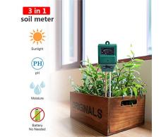 3 in 1 Boden-Feuchtigkeitsmessgerät Boden-Feuchtigkeitsmesser, Boden Feuchtigkeit pH Lichtstärke Meter Tester für Pflanzenerde, Gartenbau, Bauernhof, Rasenpflege, Keine Batterien Erforderlich