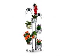 Relaxdays Blumenständer Metall, Paravent für Blumentöpfe, 6 Ablagen, Blumentreppe Indoor & Outdoor, H: 140 cm, schwarz