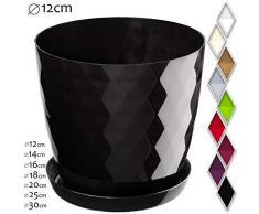 KADAX Blumentopf, EIN Topf für Blumen und Pflanzen mit Untersetzer, Pflanzkübel leichtes und beständiges Material EIN dekorativer Topf für Pflanzen (12cm, Schwarz)