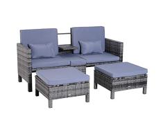 Outsunny 3-TLG. Gartensofa Gartenmöbel Lounge Gartenset Sitzgruppe Rattenmöbel Grau Polyrattan + Metall 2er-Sofa 2 x Hocker Kissen