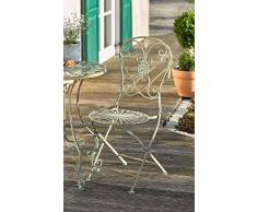 Dekoleidenschaft Metall-Stuhl Pfauenauge im Antik Design, Klappstuhl für Balkon, Terrasse, Garten