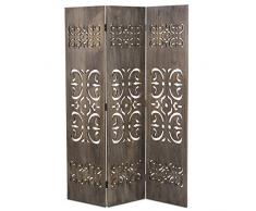 Homestyle4u 758, Paravent Raumteiler 3 teilig, Holz Schnitzerei, Braun Washed