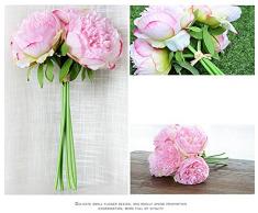 Butterme 5 Köpfe Blumen-Bündel Blumenstrauß Artificial PU Peony Flower Bouquets Bridal Wedding Blumensträusse Flowers (Dark Pink)