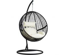 TecTake 800228 - Poly Rattan Hängesessel inkl. Sitz- und Nackenkissen, Stabiles Stahlrohrgestell - Diverse Farben (Schwarz | Nr. 401777)