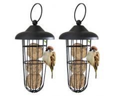 Dough.Q 2 Stück Meisenknödelhalter | Futterspender für Vögel | Kleiner Panorama-Vogelfutterspender Vogelfütterer | Hängende Vogelfutterstation, Metall