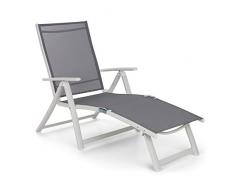 blumfeldt Pomporto Lounge Liegestuhl Sonnenliege Gartenliege (Liegefläche: 173,5 x 51 cm, höhenverstellbare Lehne in 7 Stufen, Wasserabweisende Liegefläche, ComfortMesh, klappbar) weiß