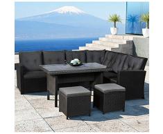 ArtLife Polyrattan Sitzgruppe Lounge Santa Catalina schwarz – Gartenmöbel-Set mit Eck-Sofa, 2 & Tisch - bis 6 Personen - wetterfest & stabil