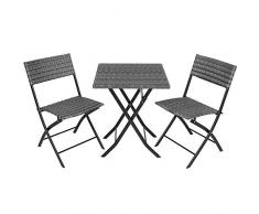 TecTake 800700 Polyrattan Bistroset Sitzgruppe 3-TLG. für Garten, Balkon, Terrasse, platzsparend klappbar, mit UV-Schutz – Diverse Farben - (Grau | Nr. 403197)